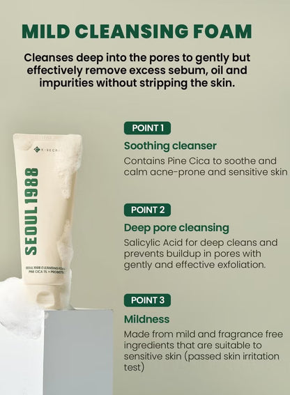 K-Secret Seoul 1988 Pine Cica 1% + Probiotics Cleansing Foam 150ml