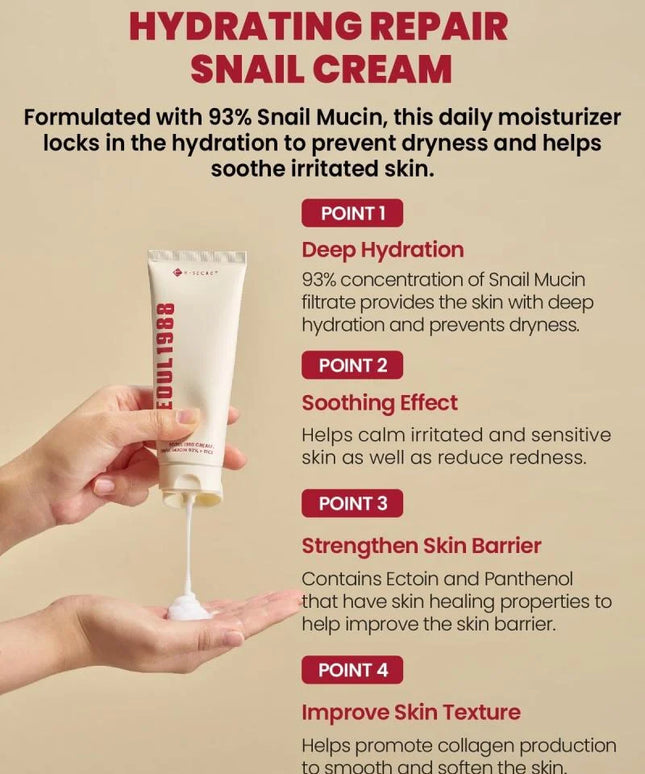 K-Secret Seoul 1988 Snail Mucin 93% + Rice Extract Cream 100ml