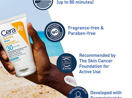 CeraVe Hydrating Sheer Sunscreen SPF30 For Face & Body 89 ml
