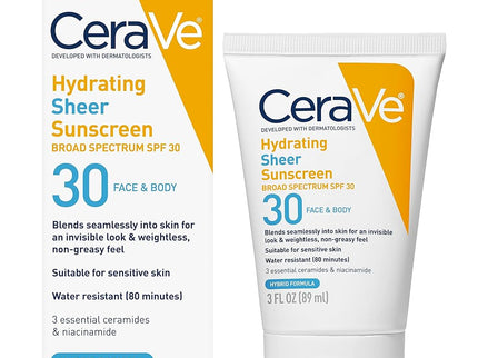 CeraVe Hydrating Sheer Sunscreen SPF30 For Face & Body 89 ml