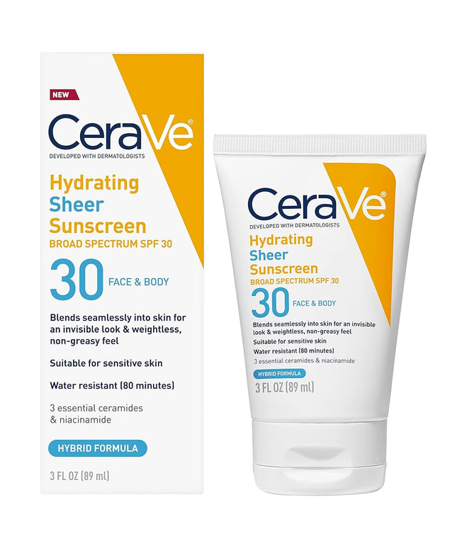 CeraVe Hydrating Sheer Sunscreen SPF30 For Face & Body 89 ml