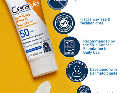 CeraVe Hydrating Mineral Sunscreen SPF50 Face 75ml
