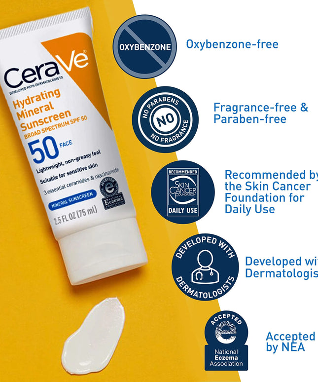 CeraVe Hydrating Mineral Sunscreen SPF50 Face 75ml