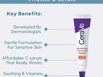 CeraVe Skin Renewing 10% Pure Vitamin C Serum with Ceramides for Brighter & Smoother Skin 30ml