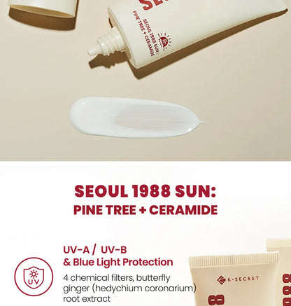 K-Secret Seoul 1988 With Pine Tree + Ceramide SPF50+ & PA++++ Sunscreen 50ml