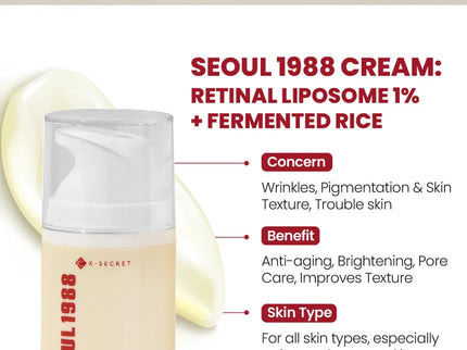 K-Secret Seoul 1988 Retinal Liposome 1% + Fermented Rice Extract Face Cream 50ml
