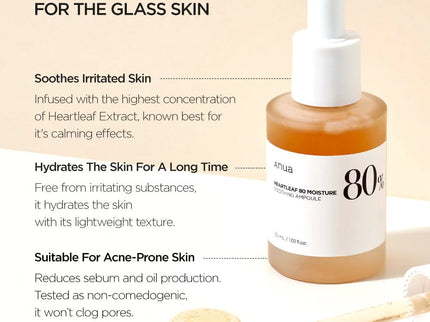 Anua Heartleaf 80 Moisture Soothing Facial Ampoule For Combination, Sensitive & Acne Prone Skin 30ml
