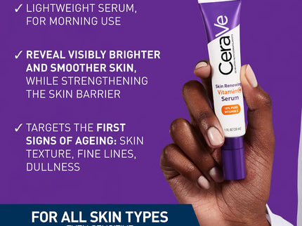 CeraVe Skin Renewing 10% Pure Vitamin C Serum with Ceramides for Brighter & Smoother Skin 30ml