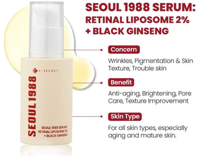 K-Secret Seoul 1988 With Retinal Liposome 2% + Black Ginseng Anti Aging Face Serum 30ml