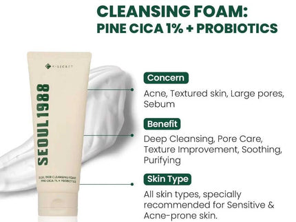 K-Secret Seoul 1988 Pine Cica 1% + Probiotics Cleansing Foam 150ml