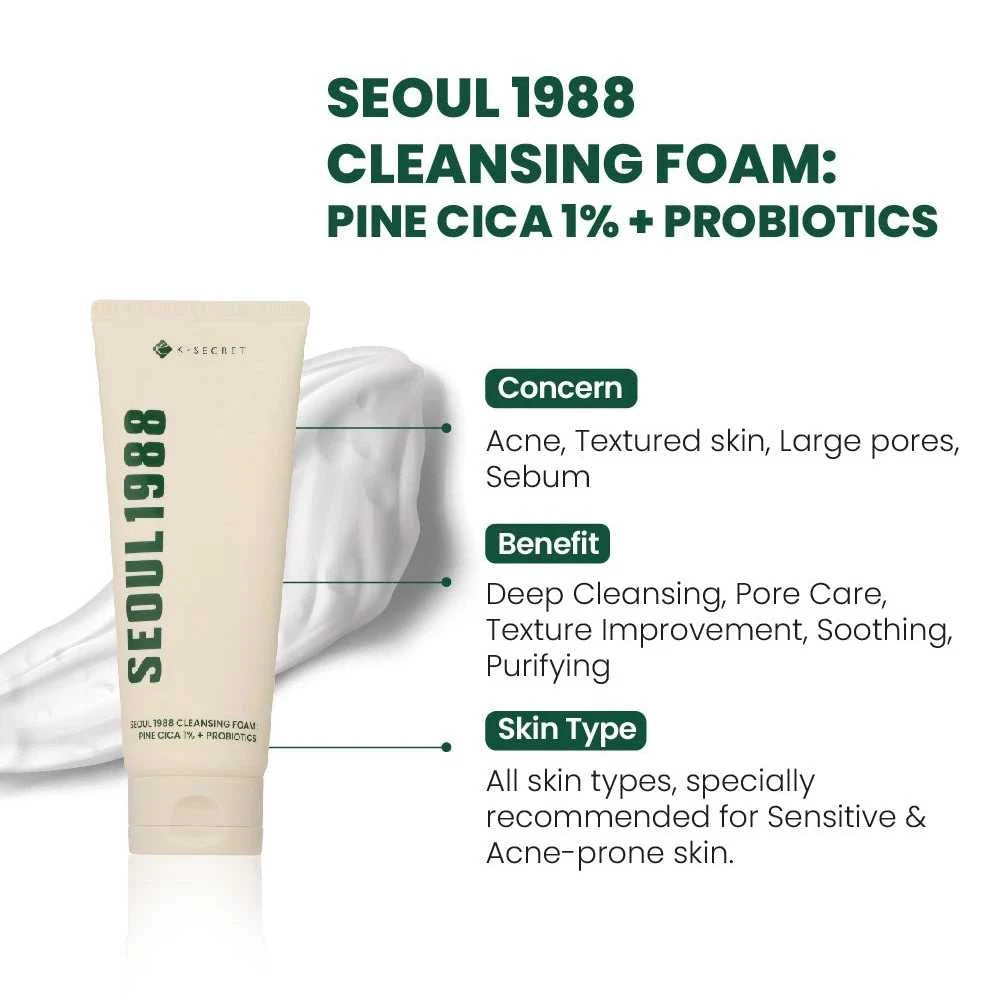 K-Secret Seoul 1988 Pine Cica 1% + Probiotics Cleansing Foam 150ml